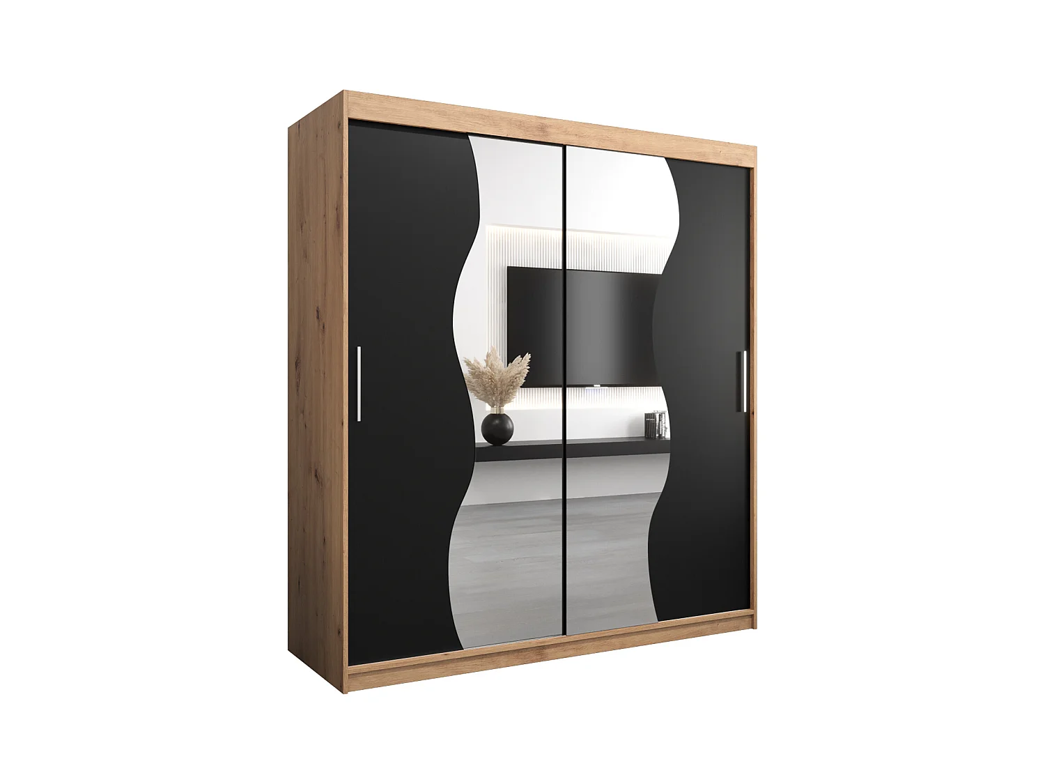 ARMOIRE MADRYT À PORTES COULISSANTES 200/180/62 2 Portes (Artisan/Noir)