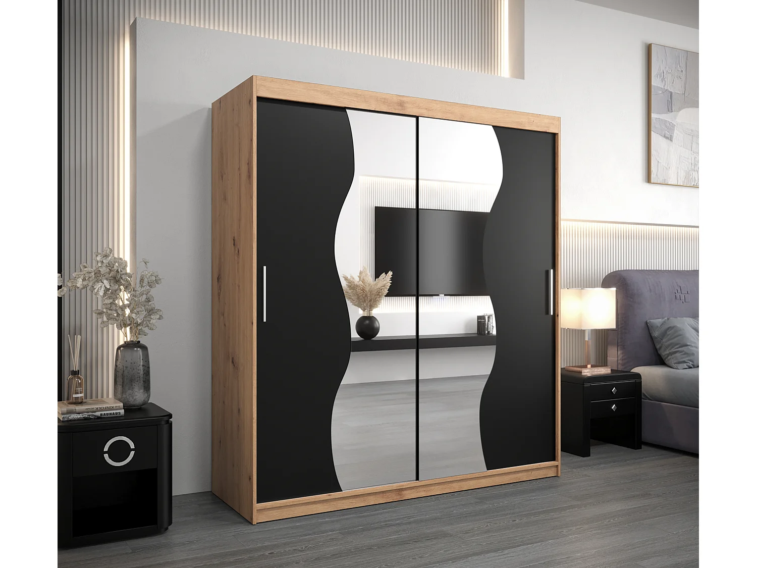 MADRYT KLEDINGKAST MET SCHUIFDEUREN 200/180/62 2 deuren (artisan/zwart)