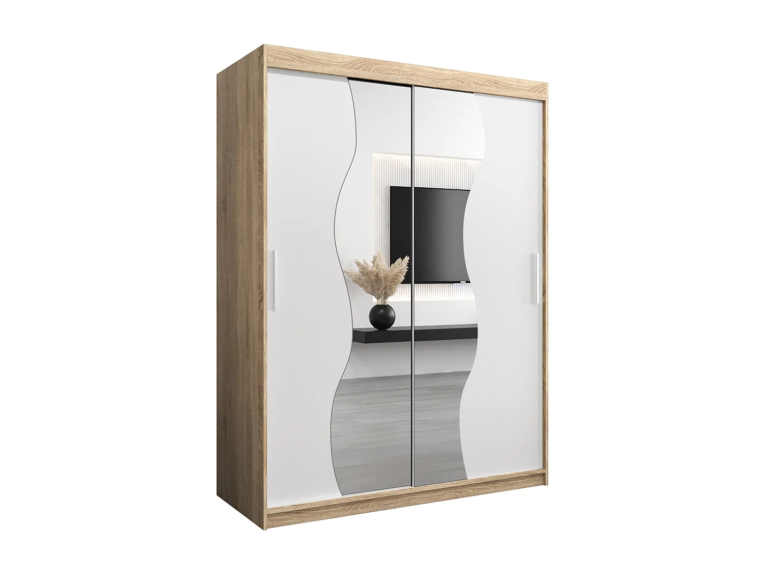 ARMOIRE MADRYT À PORTES COULISSANTES 200/150/62 2 Portes (Sonoma/Blanc)