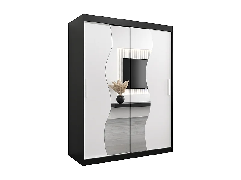 SCHWEBETÜRENSCHRANK MADRYT 200/150/62 2-türig (Schwarz/Weiß)