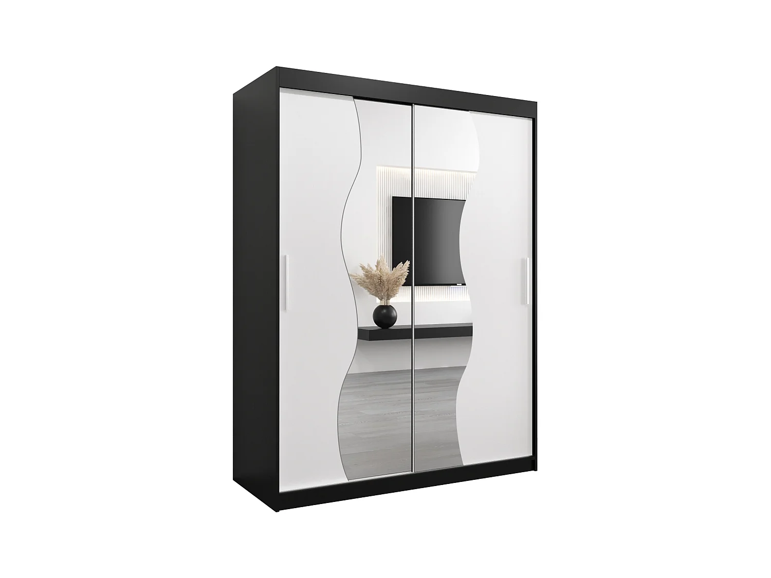 ARMOIRE MADRYT À PORTES COULISSANTES 200/150/62 2 Portes (Noir/Blanc)