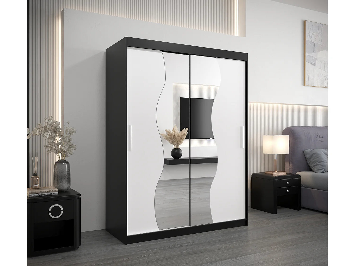 MADRYT KLEDINGKAST MET SCHUIFDEUREN 200/150/62 2 deuren (zwart/wit)