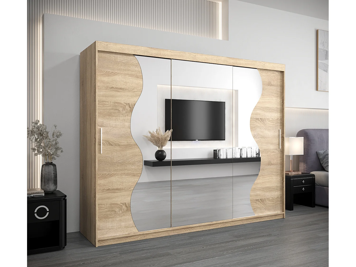 MADRYT KLEDINGKAST MET SCHUIFDEUREN 200/250/62 3 deuren (sonoma/sonoma)