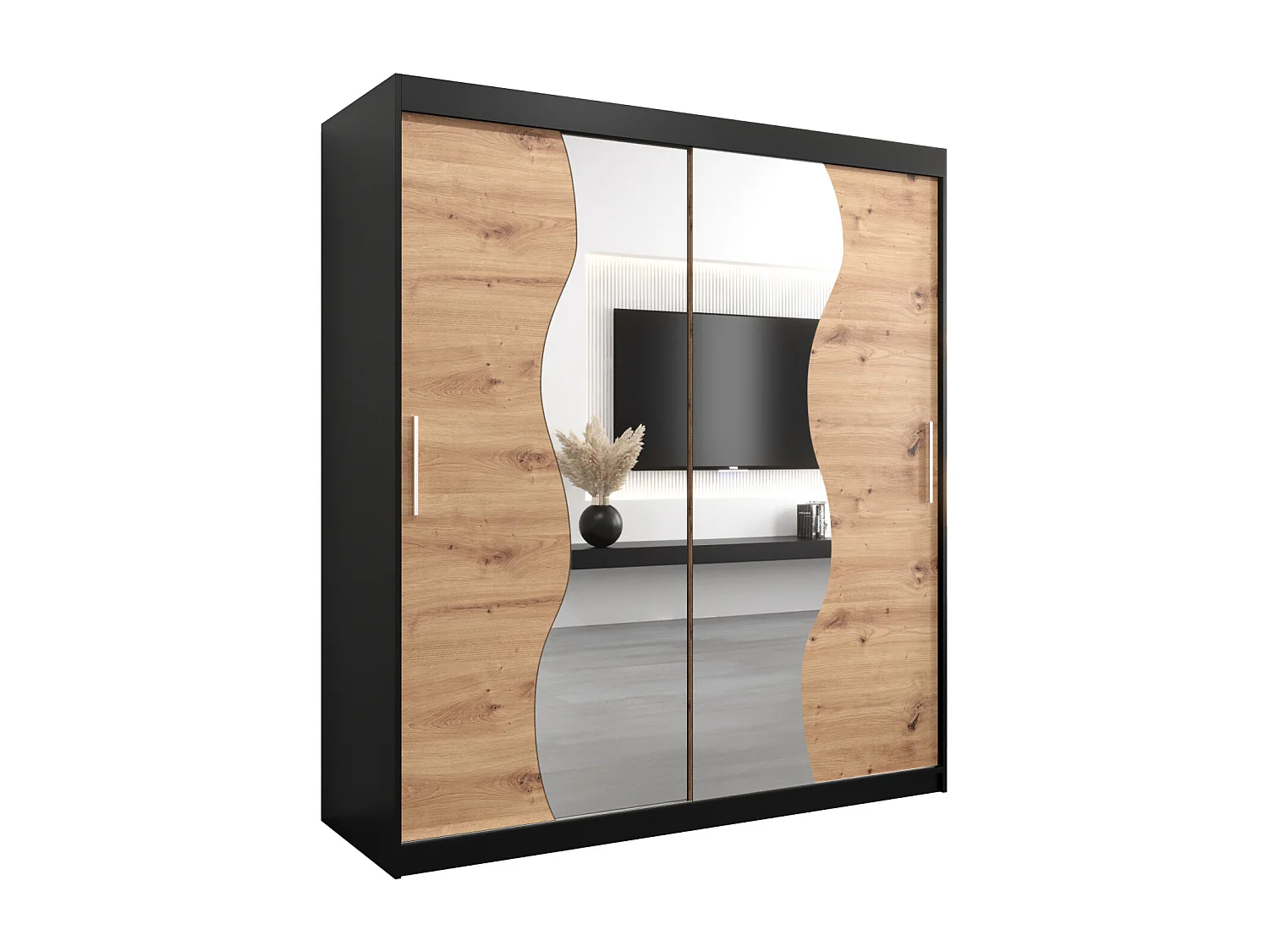 ARMOIRE MADRYT À PORTES COULISSANTES 200/180/62 2 Portes (Noir/Artisan)