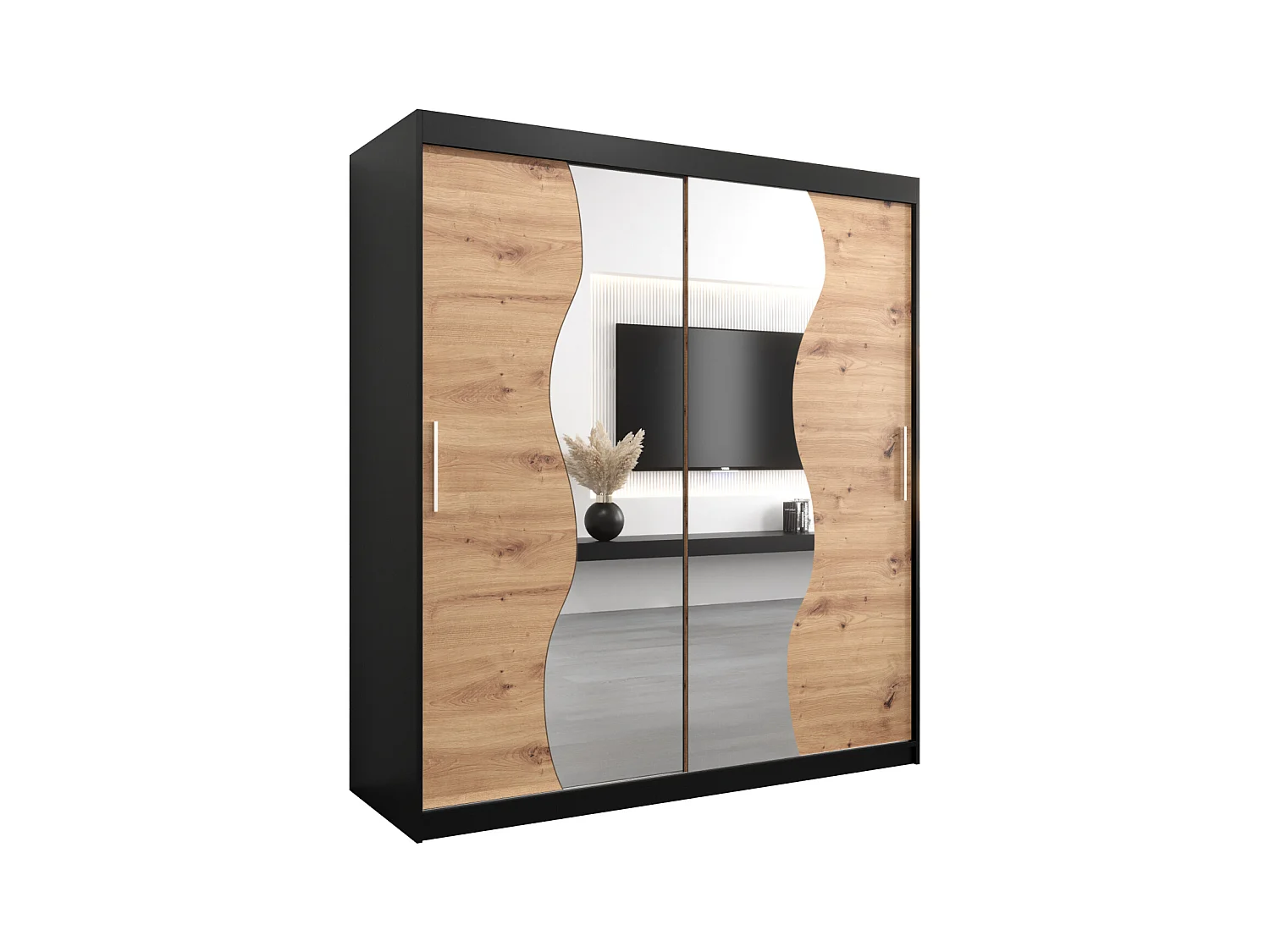 SCHWEBETÜRENSCHRANK MADRYT 200/180/62 2-türig (Schwarz/Artisan)