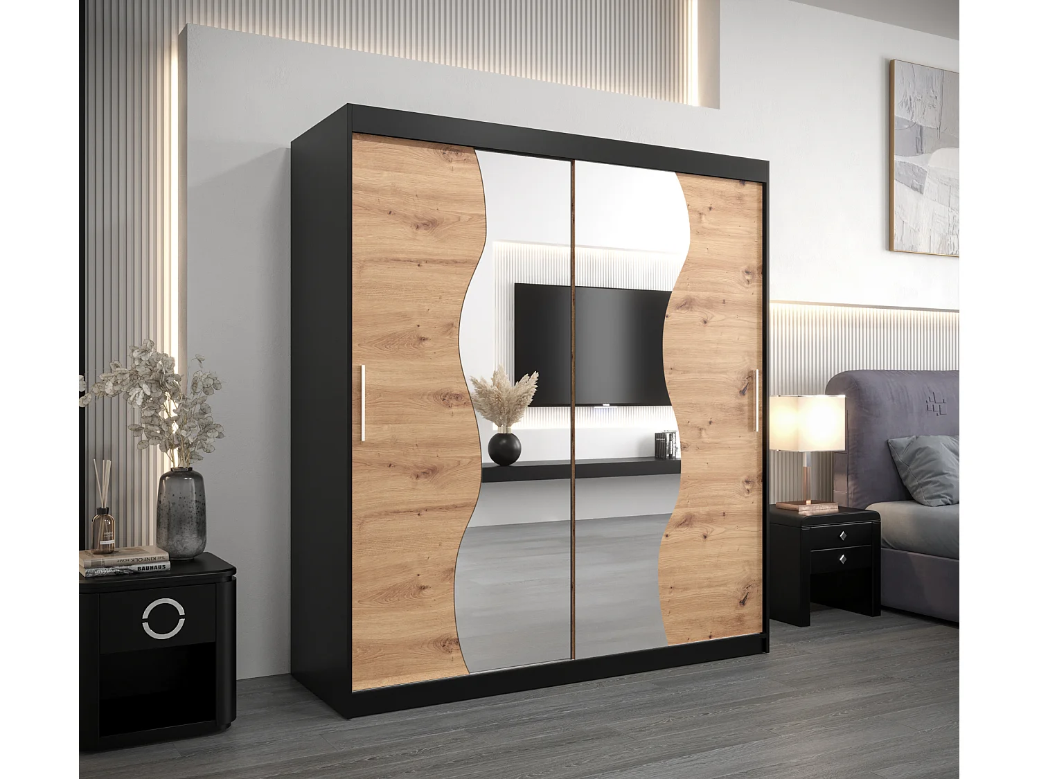 MADRYT KLEDINGKAST MET SCHUIFDEUREN 200/180/62 2 deuren (zwart/artisan)