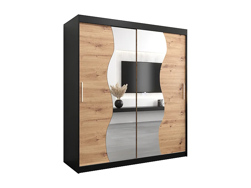 ARMOIRE MADRYT À PORTES COULISSANTES 200/180/62 2 Portes (Noir/Artisan)