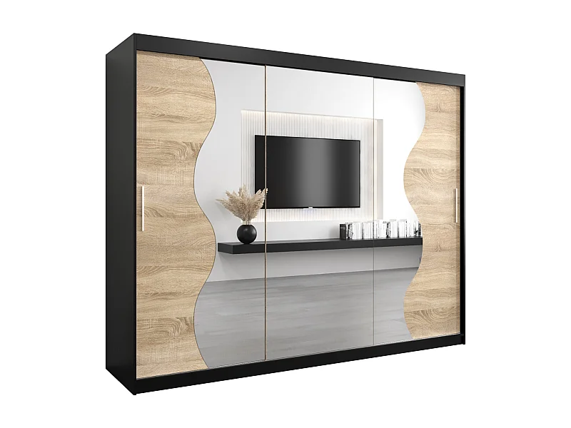 ARMOIRE MADRYT À PORTES COULISSANTES 200/250/62 3 Portes (Noir/Sonoma)