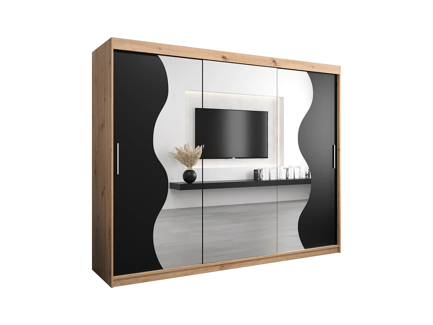 SCHWEBETÜRENSCHRANK MADRYT 200/250/62 3-türig (Artisan/Schwarz)
