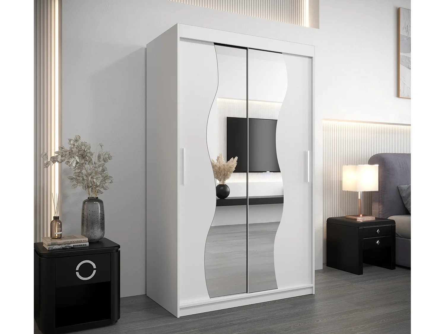 ARMOIRE MADRYT À PORTES COULISSANTES 200/120/62 2 Portes (Blanc/Blanc)