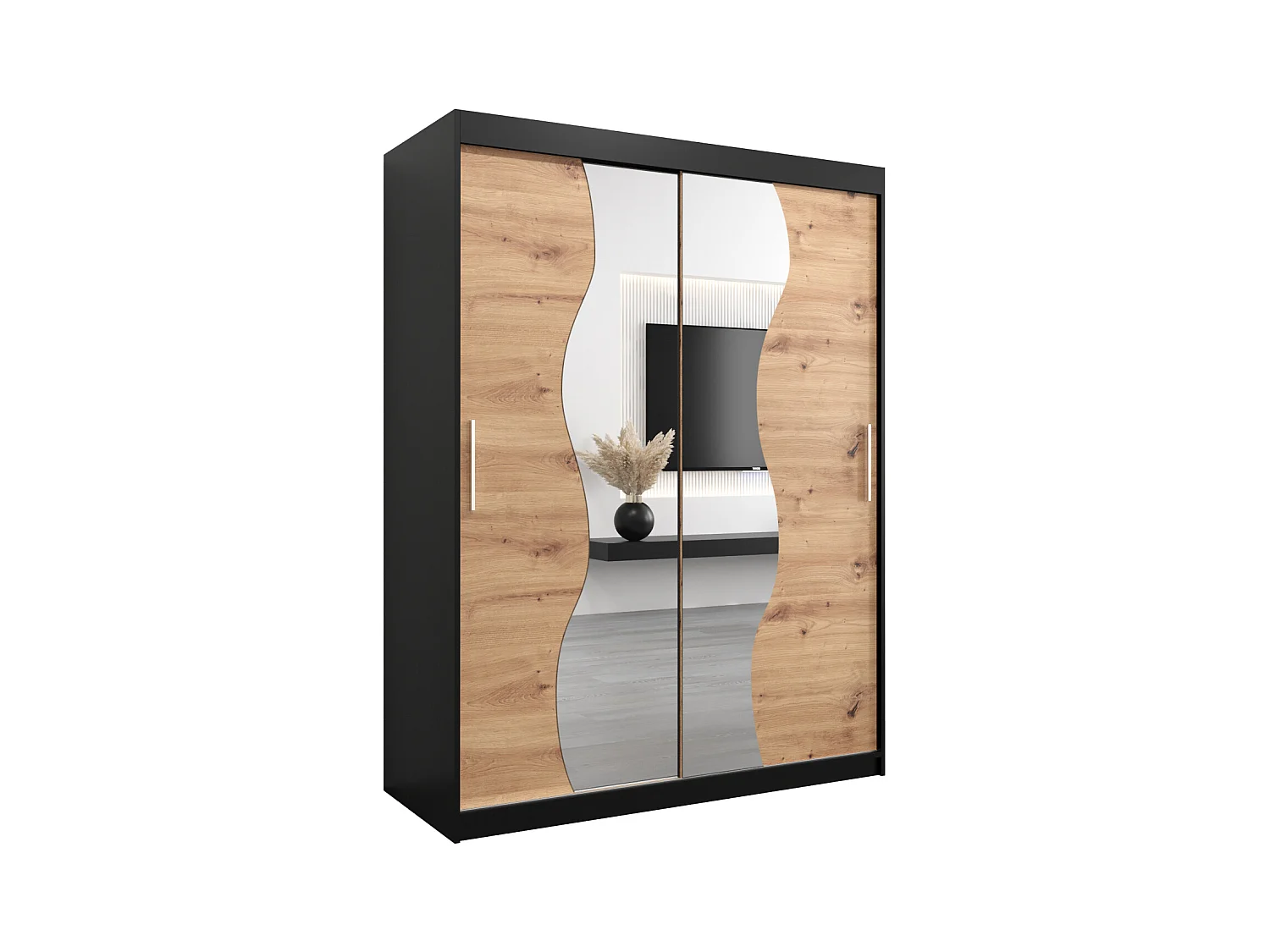 SCHWEBETÜRENSCHRANK MADRYT 200/150/62 2-türig (Schwarz/Artisan)