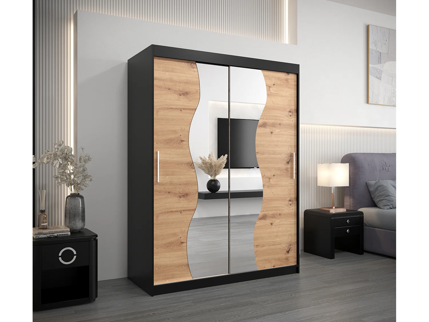 MADRYT KLEDINGKAST MET SCHUIFDEUREN 200/150/62 2 deuren (zwart/artisan)