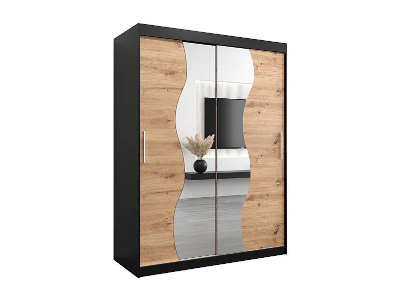 ARMADIO MADRYT AD ANTE SCORREVOLI 200/150/62 2 porte (Nero/Artisan)