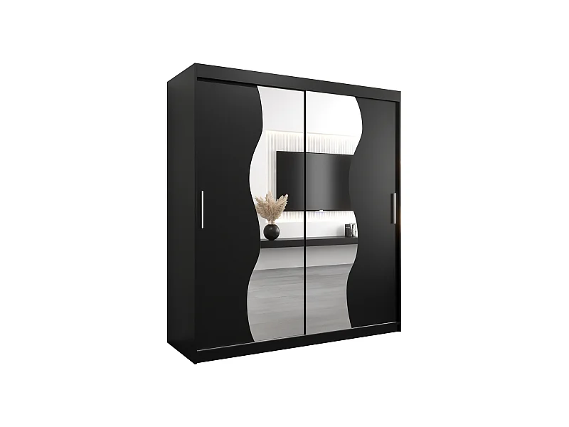 ARMOIRE MADRYT À PORTES COULISSANTES 200/180/62 2 Portes (Noir/Noir)