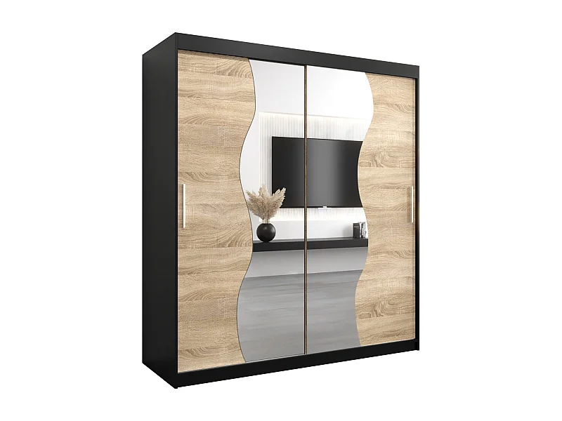 ARMOIRE MADRYT À PORTES COULISSANTES 200/180/62 2 Portes (Noir/Sonoma)