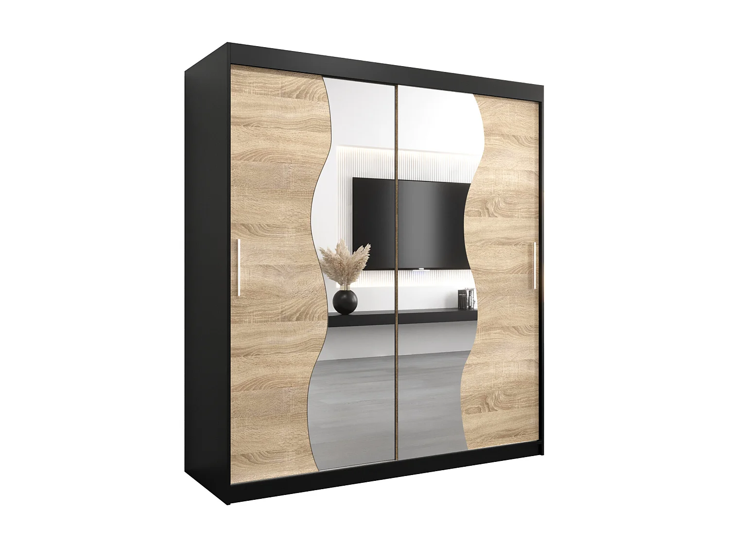 ARMOIRE MADRYT À PORTES COULISSANTES 200/180/62 2 Portes (Noir/Sonoma)