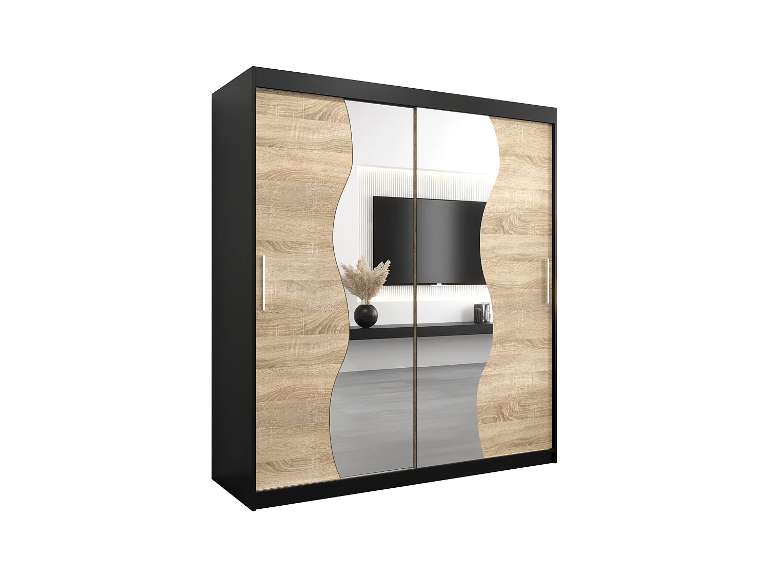 SCHWEBETÜRENSCHRANK MADRYT 200/180/62 2-türig (Schwarz/Sonoma)