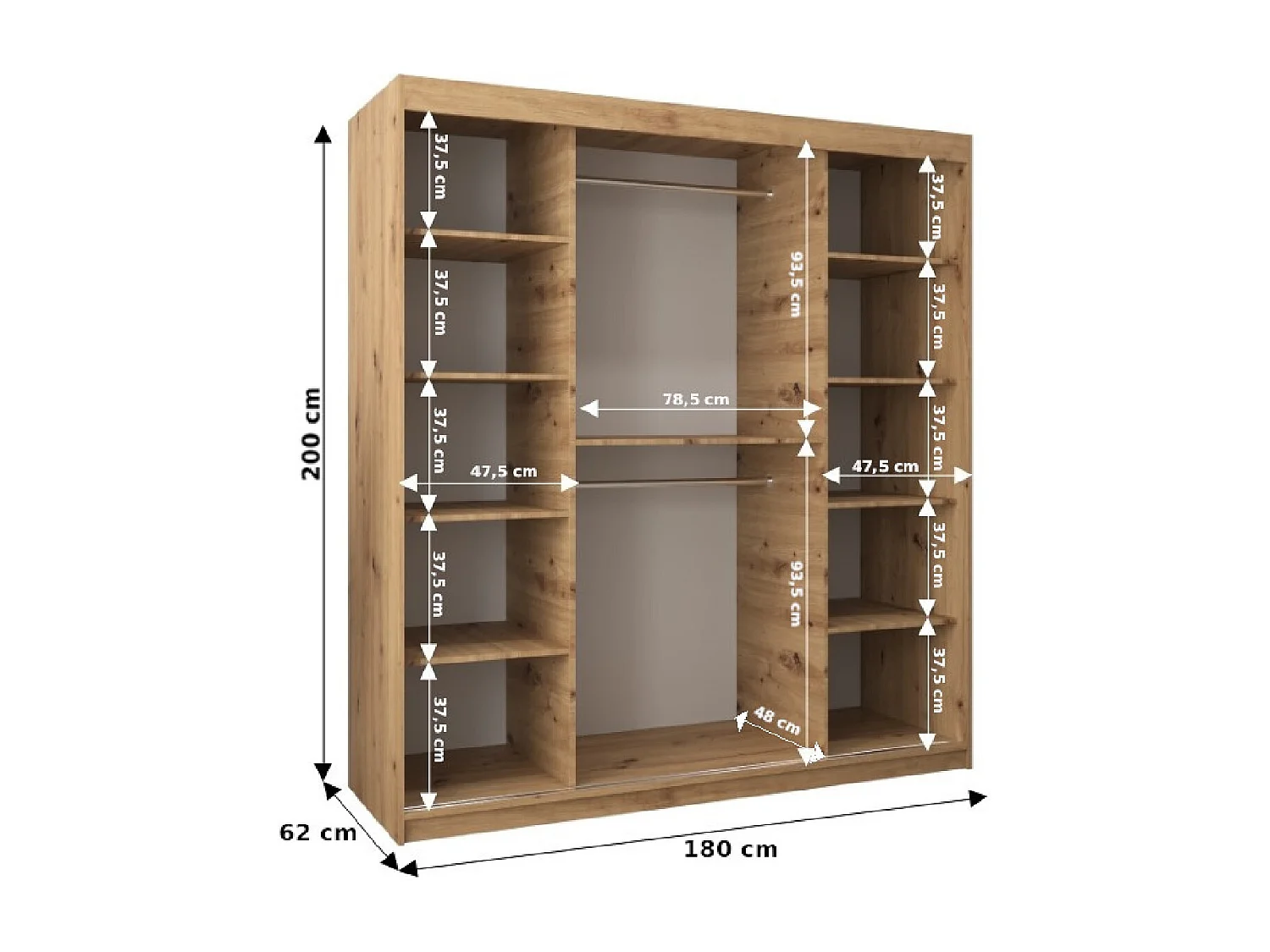 MADRYT KLEDINGKAST MET SCHUIFDEUREN 200/180/62 2 deuren (zwart/sonoma)