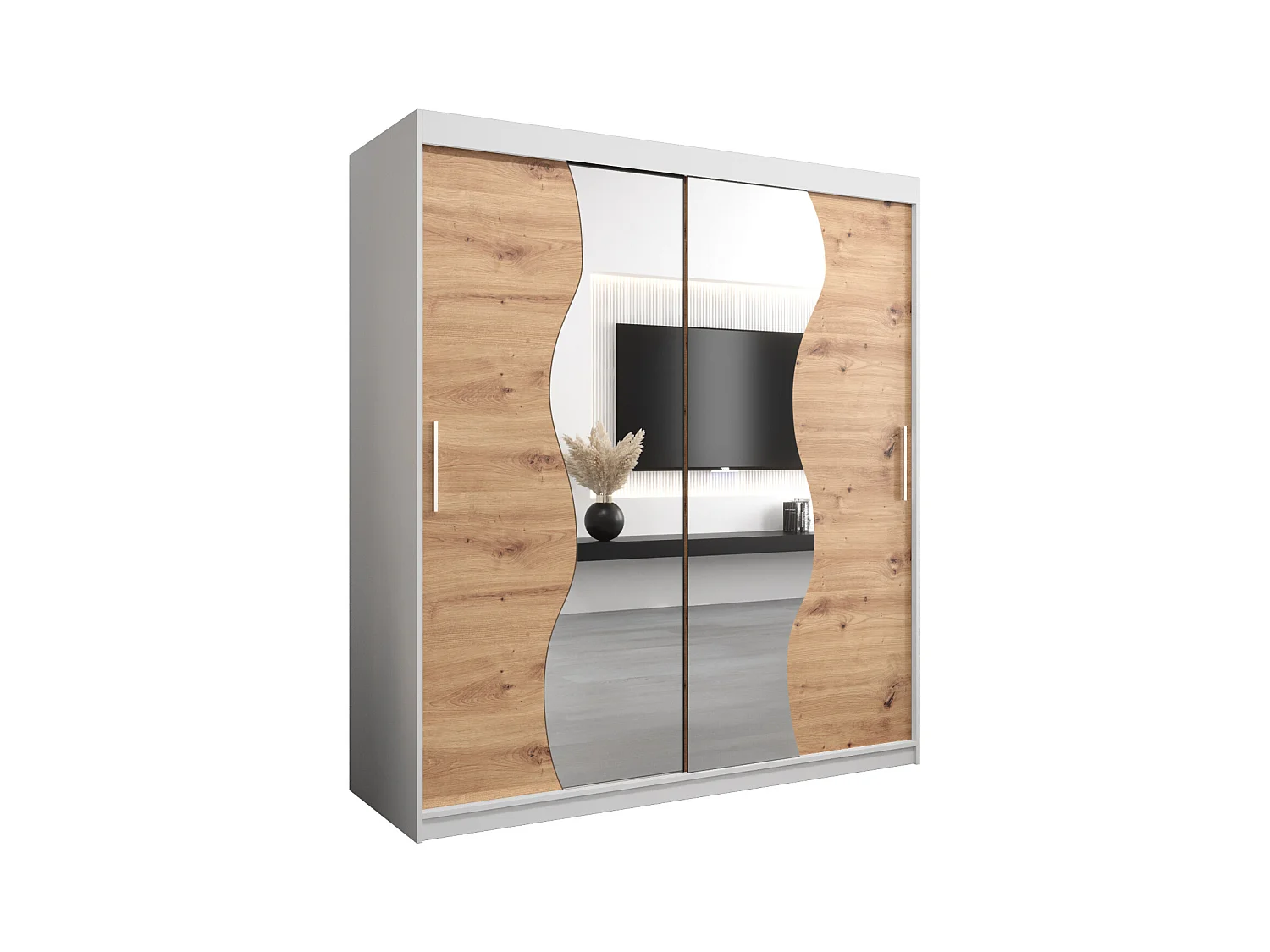 SCHWEBETÜRENSCHRANK MADRYT 200/180/62 2-türig (Weiß/Artisan)