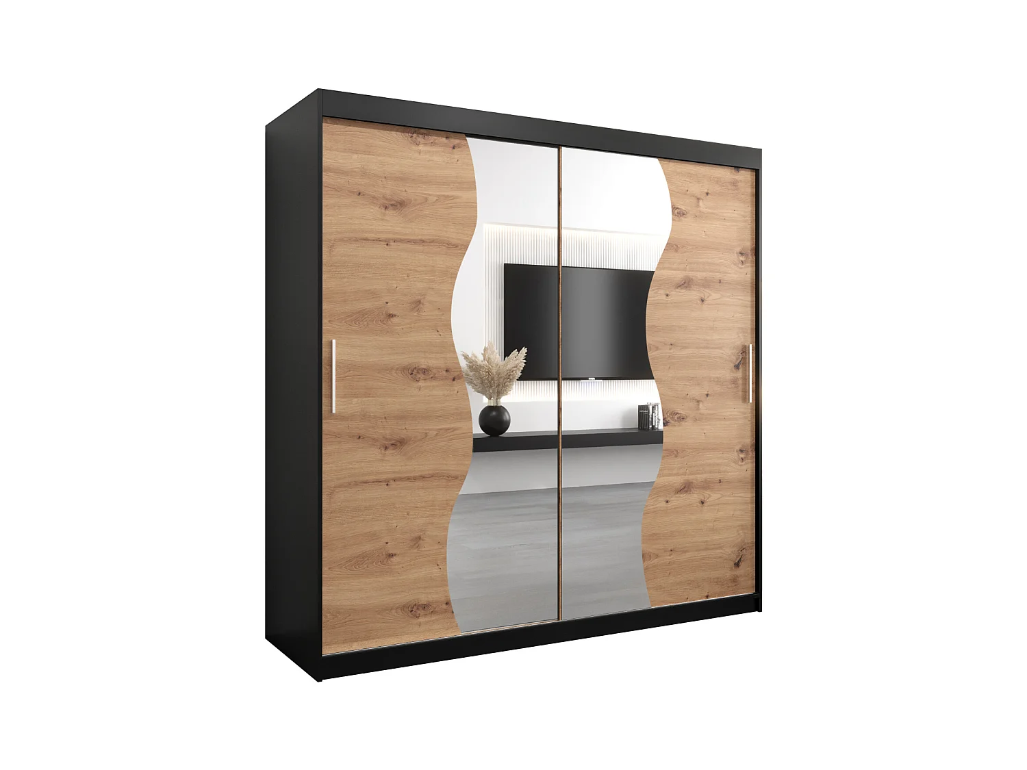 SCHWEBETÜRENSCHRANK MADRYT 200/200/62 2-türig (Schwarz/Artisan)