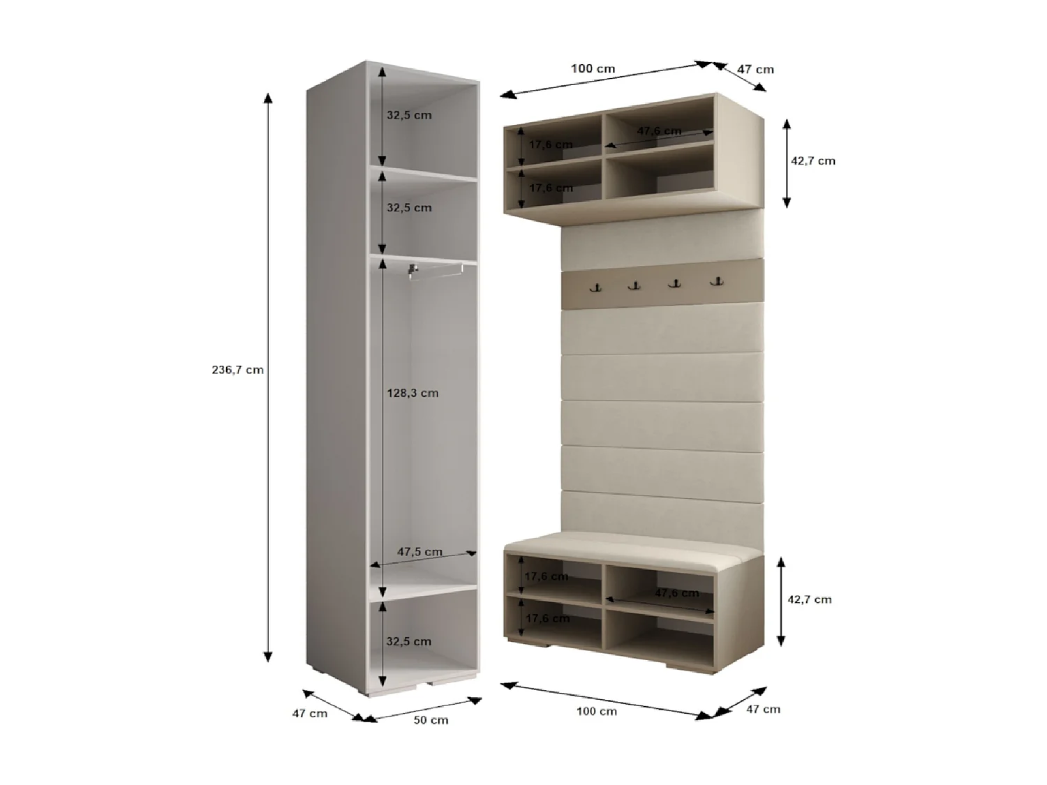 SCHWEBETÜRENSCHRANK INOVA 3 236,7/250/47 (Grau/Golden)