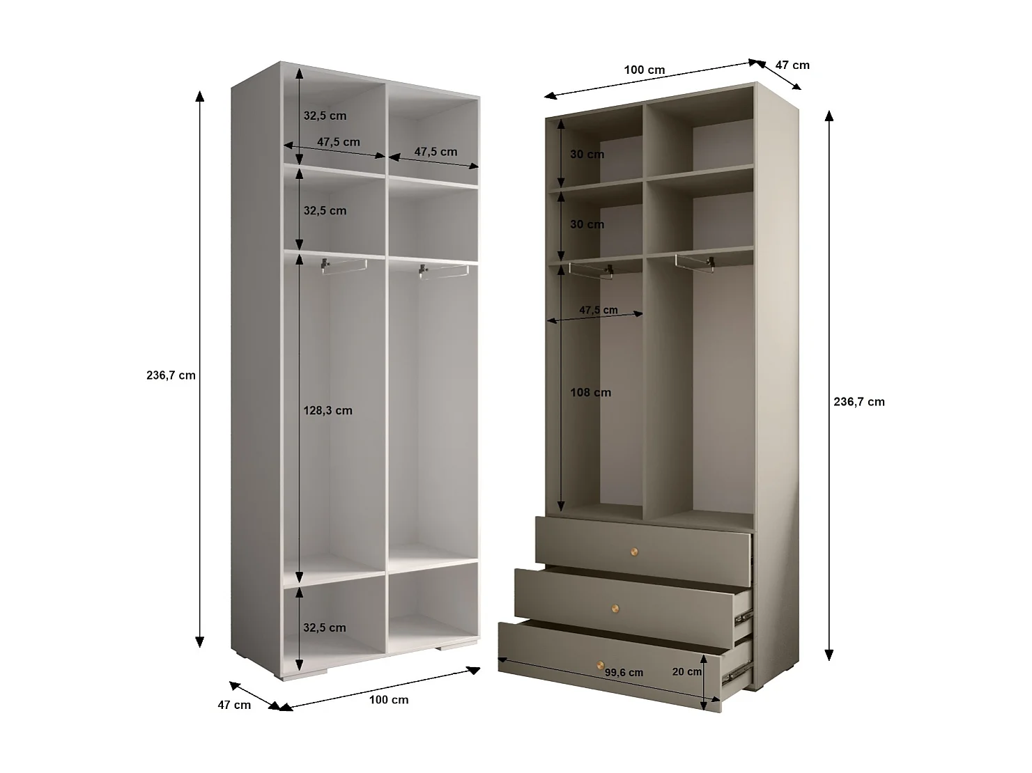 Inova 1 roupeiro com portas de batente 236,7/200/47