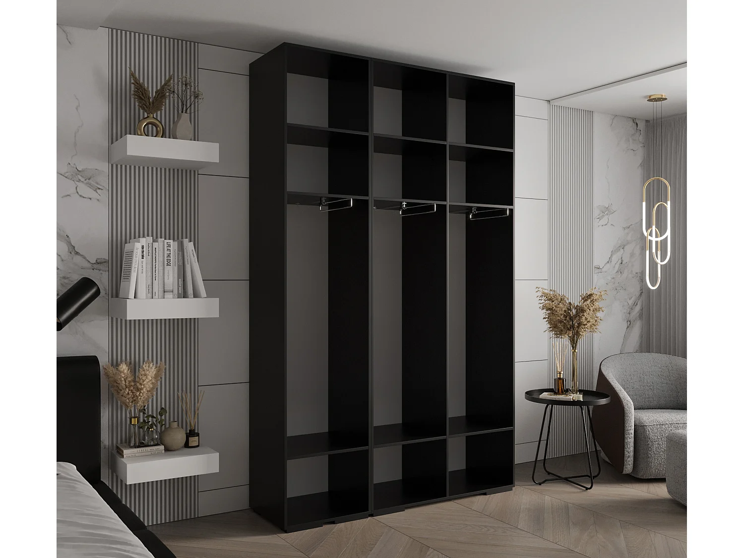 Inova 1 armoire à portes battantes 236,7/150/47 3 porte (Nero/D'oro)