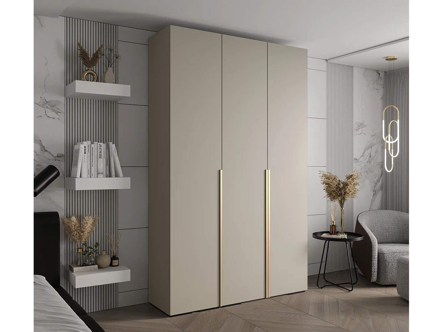 Inova 1 armoire à portes battantes 236,7/150/47 3 porte (Grigio/D'oro)