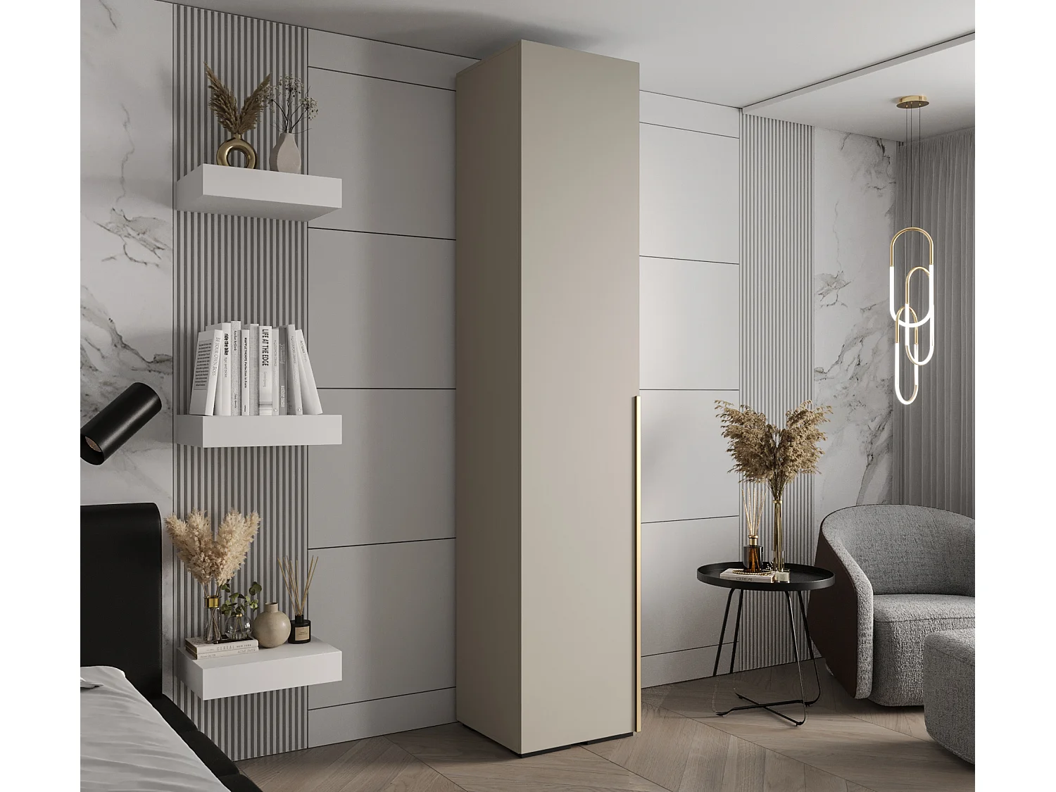 Inova 1 armoire à portes battantes 236,7/50/47 1 porte (Grigio/doré)