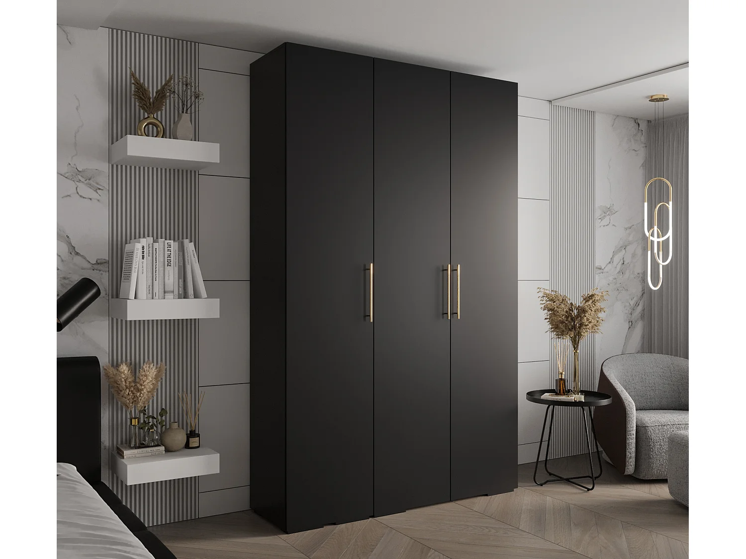 Armadio Inova 3 a ante battenti 236,7/150/47 3 porte (Nero/D'oro)