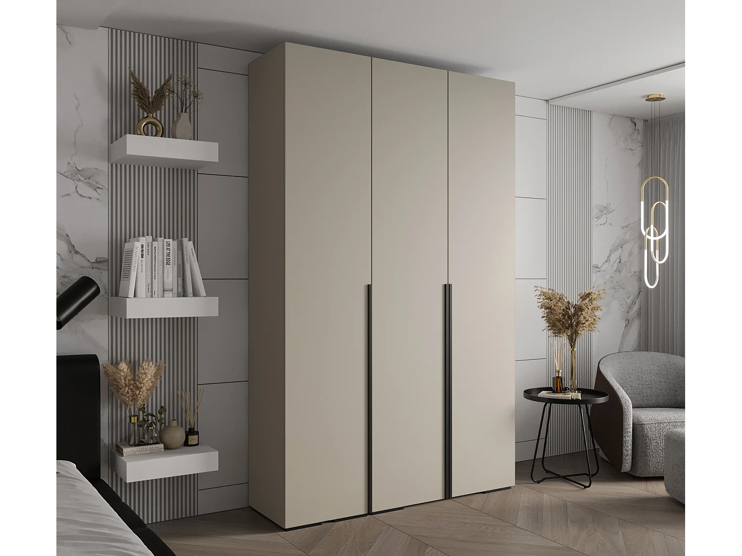 Inova 1 armoire à portes battantes 236,7/150/47 3 porte (Grigio/Nero)