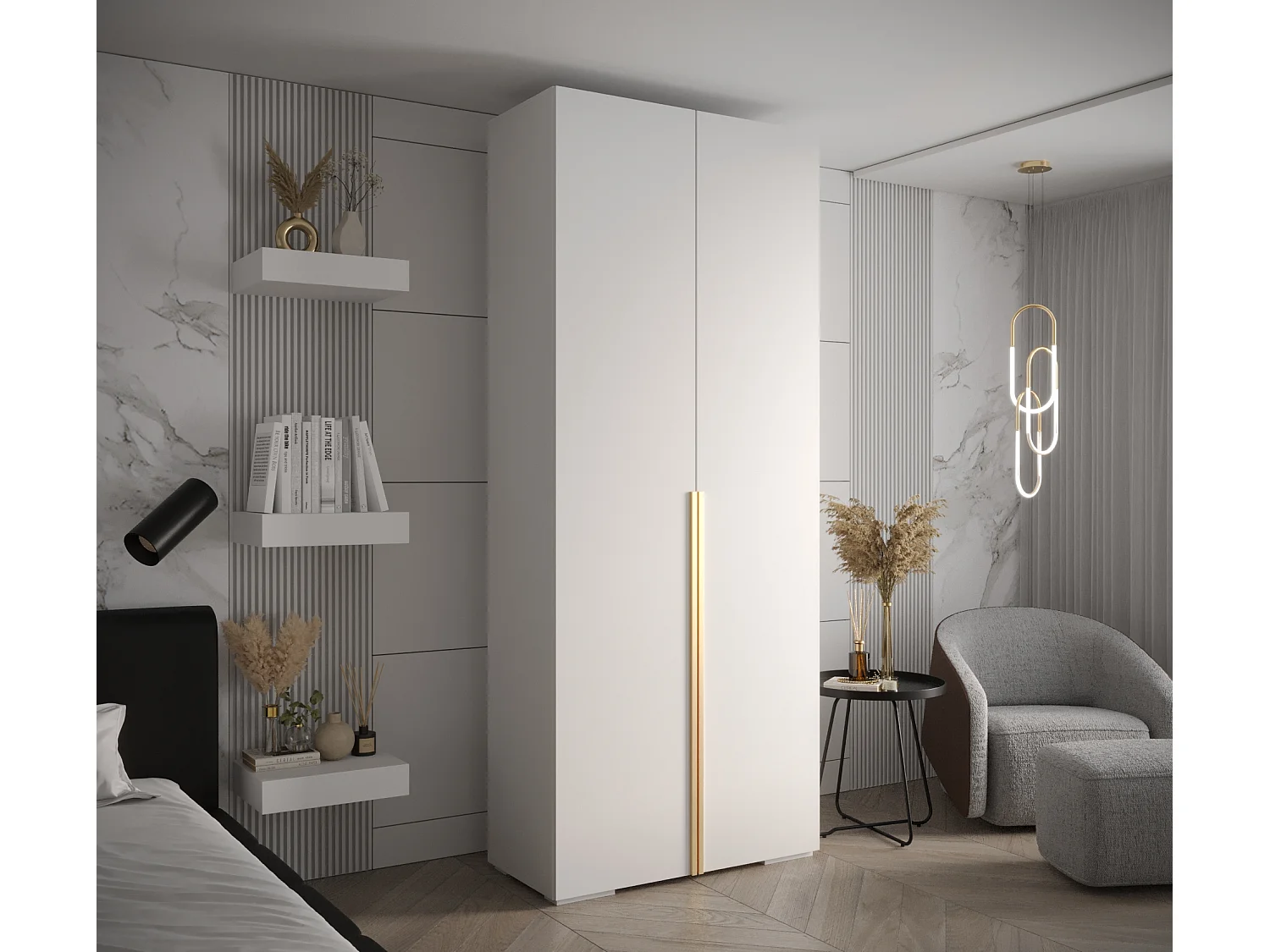 Inova 1 armoire à portes battantes 236,7/100/47 2 porte (blanc/doré)