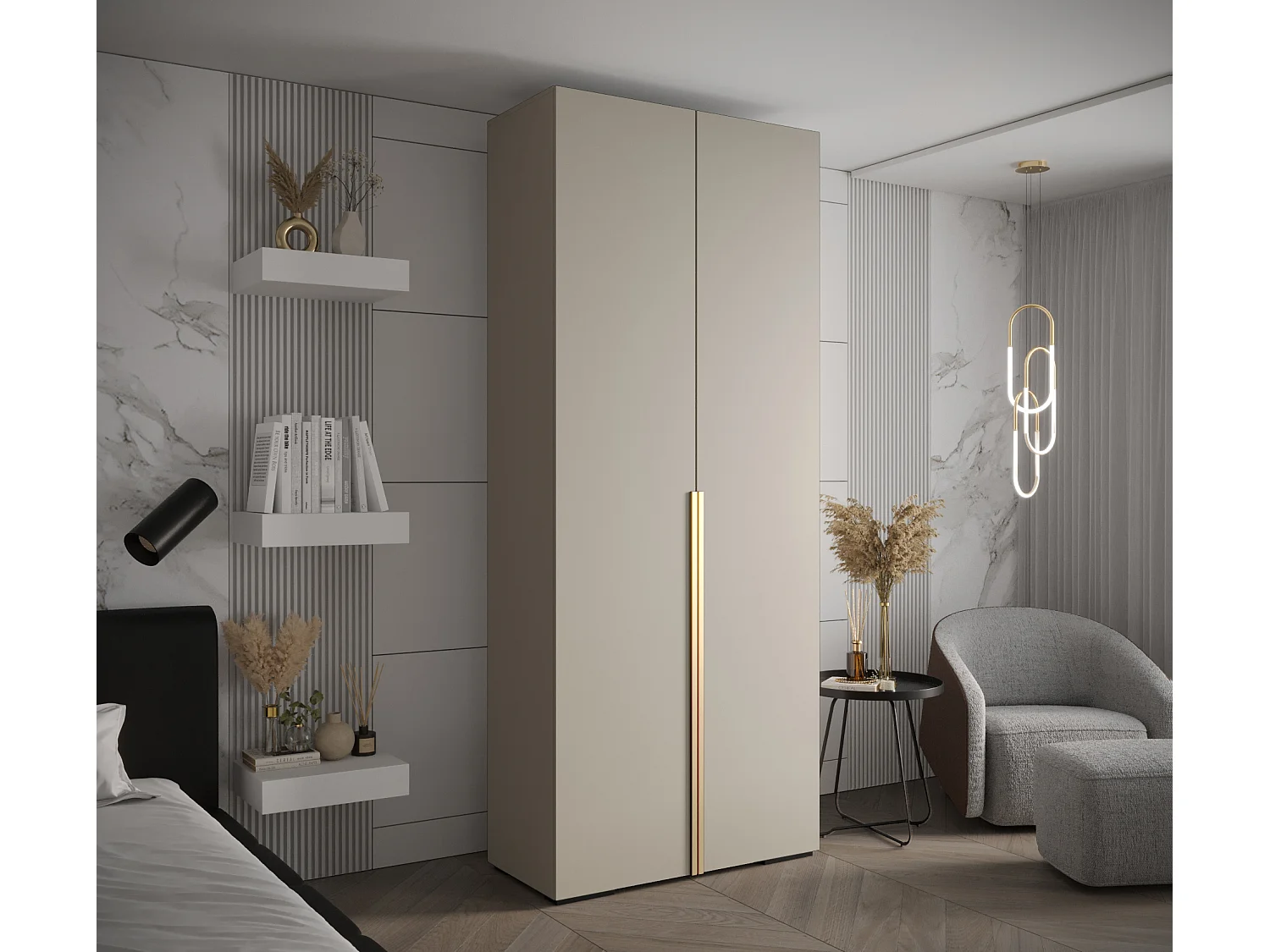 Inova 1 armoire à portes battantes 236,7/100/47 2 porte (Grigio/doré)