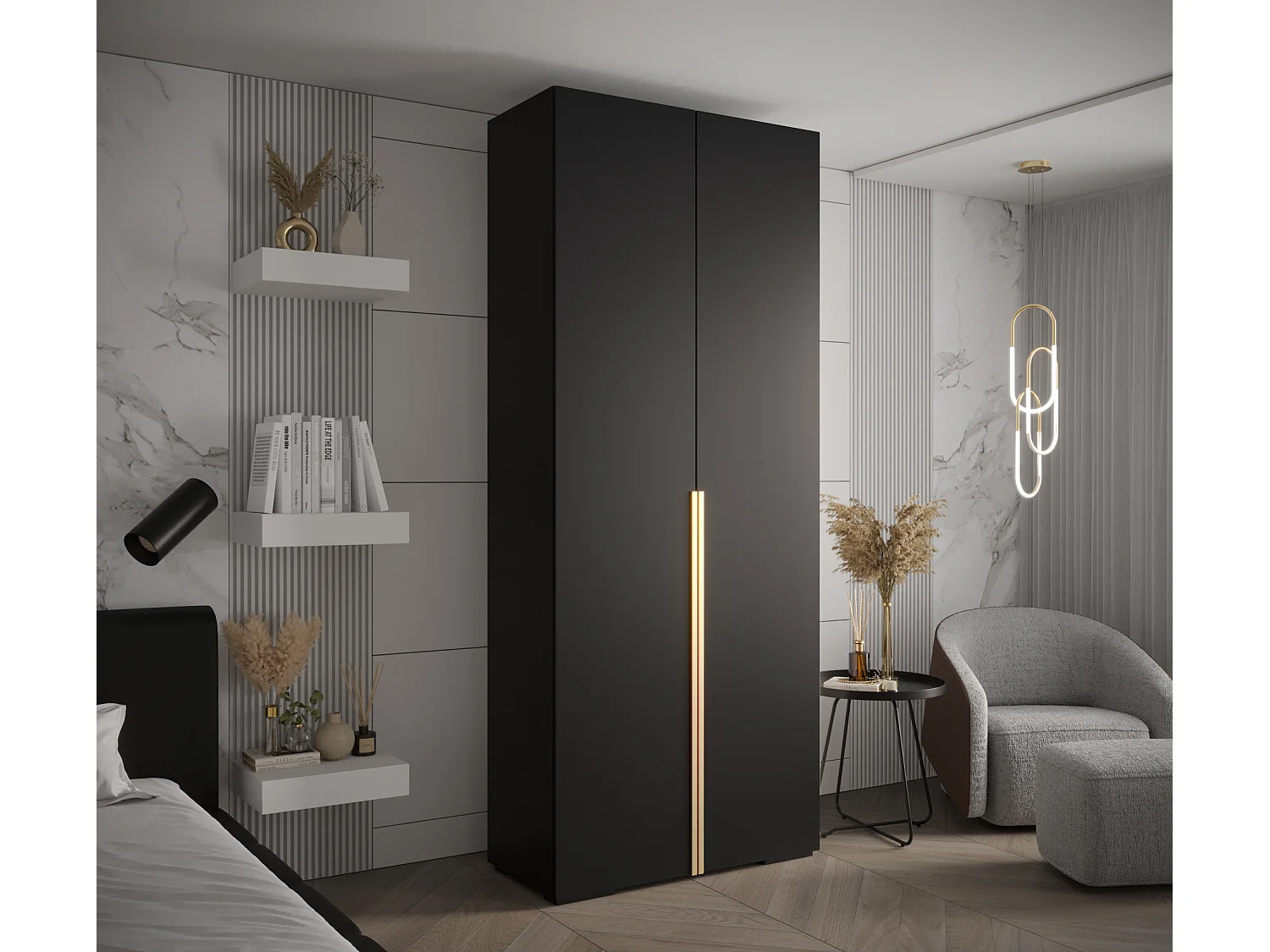 Inova 1 armoire à portes battantes 236,7/100/47 2 porte (Nero/doré)