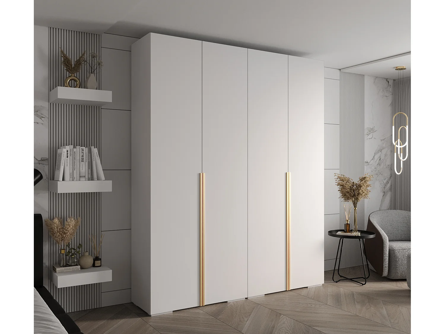Inova 1 armoire à portes battantes 236,7/200/47 4 porte (Bianco/D'oro)