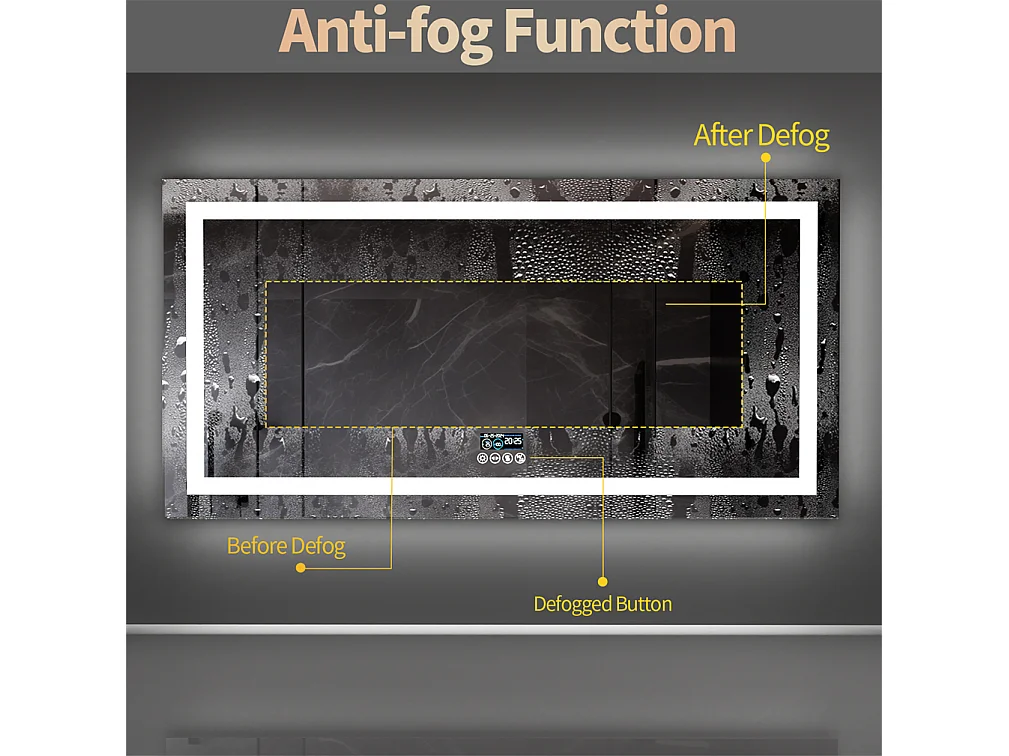 Miroir salle de bain 140x70cm LED réglable+antibuée+Bluetooth 5.2 +Horloge+3 couleurs 4 boutons