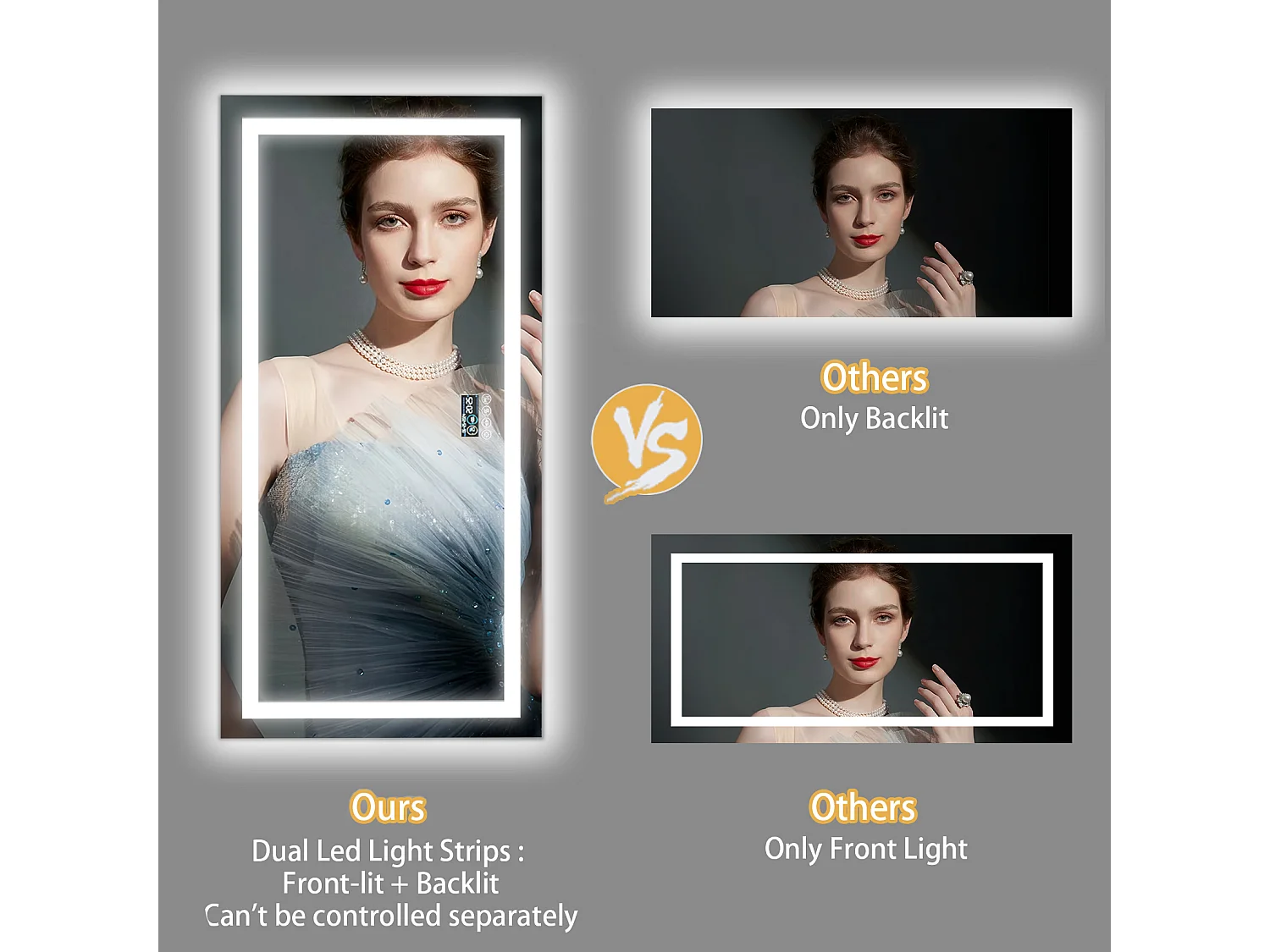 Espejo de baño 100x60cm LED regulable + antivaho + Bluetooth 5.2 + Reloj + 3 colores 4 botones