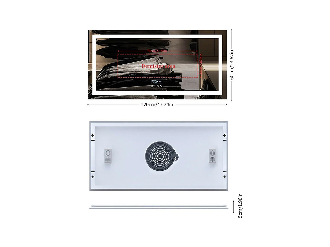 Badkamerspiegel 120x60cm LED verstelbaar + anti-condens + Bluetooth 5.2 + Klok + 3 kleuren 4 knoppen