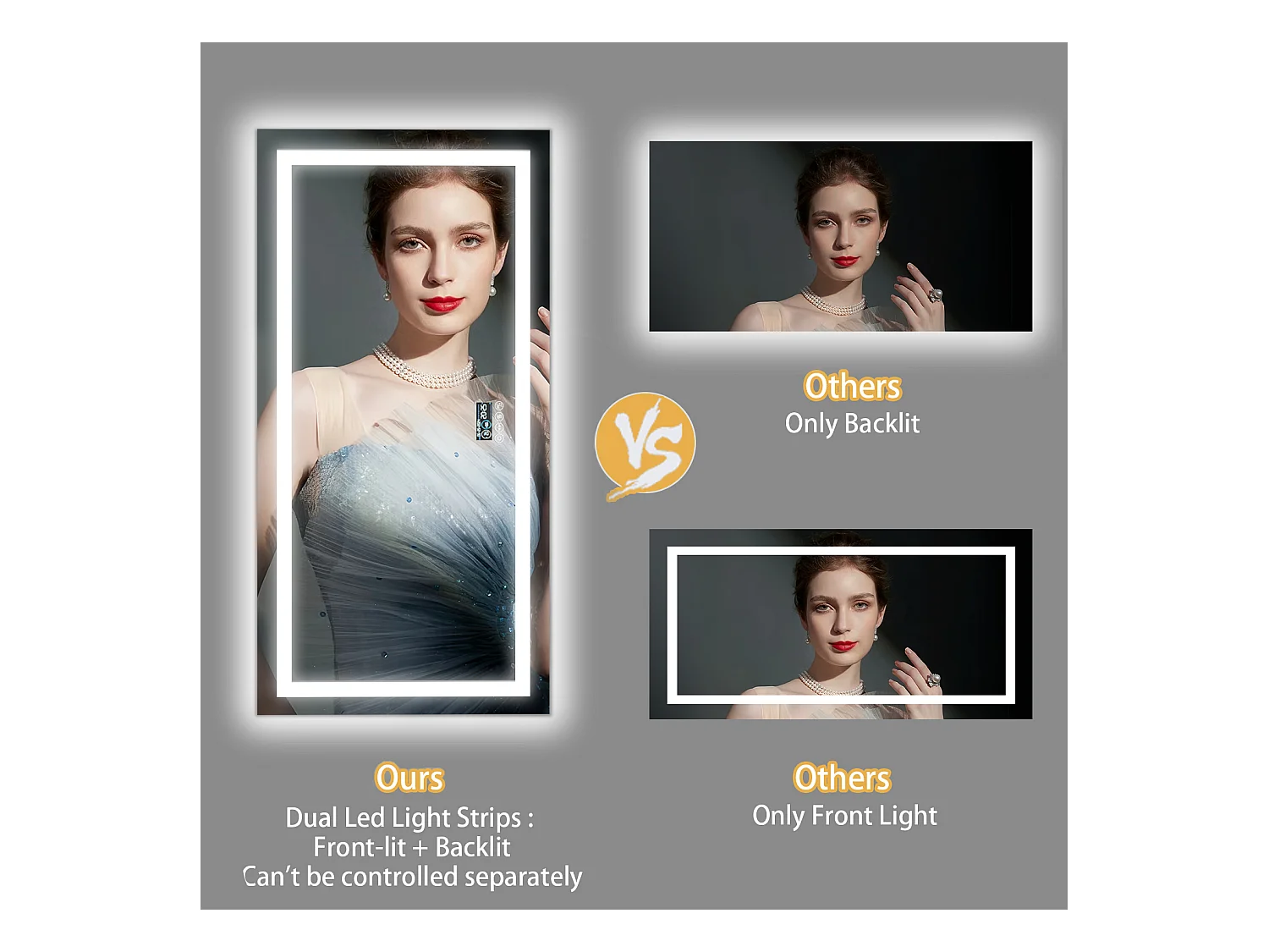 Badkamerspiegel 120x60cm LED verstelbaar + anti-condens + Bluetooth 5.2 + Klok + 3 kleuren 4 knoppen