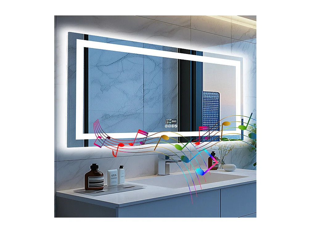 Lustro łazienkowe 160x80cm LED regulowane + przeciwmgielne + Bluetooth 5.2 + Zegar + 3 kolory 4 przyciski