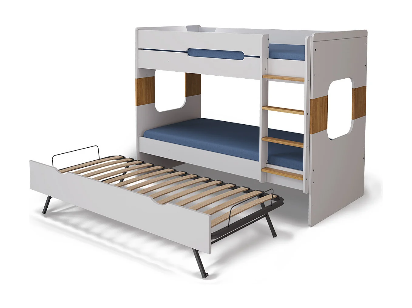 Lit superposé gigogne 90x190 cm panneaux de fibres blanc LEJI