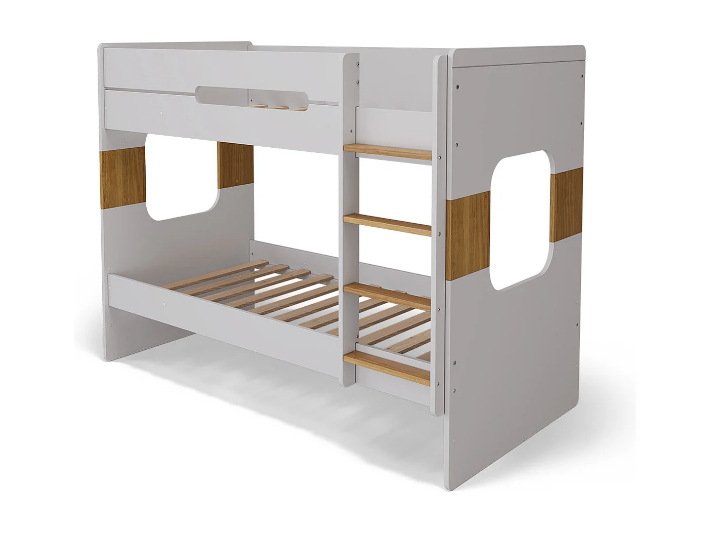 Pack lit superposé avec matelas 90x190 cm panneaux de fibres blanc et noisette LEJI