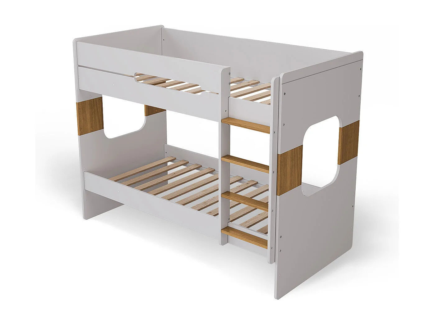 Pack lit superposé avec matelas 90x190 cm panneaux de fibres blanc et noisette LEJI