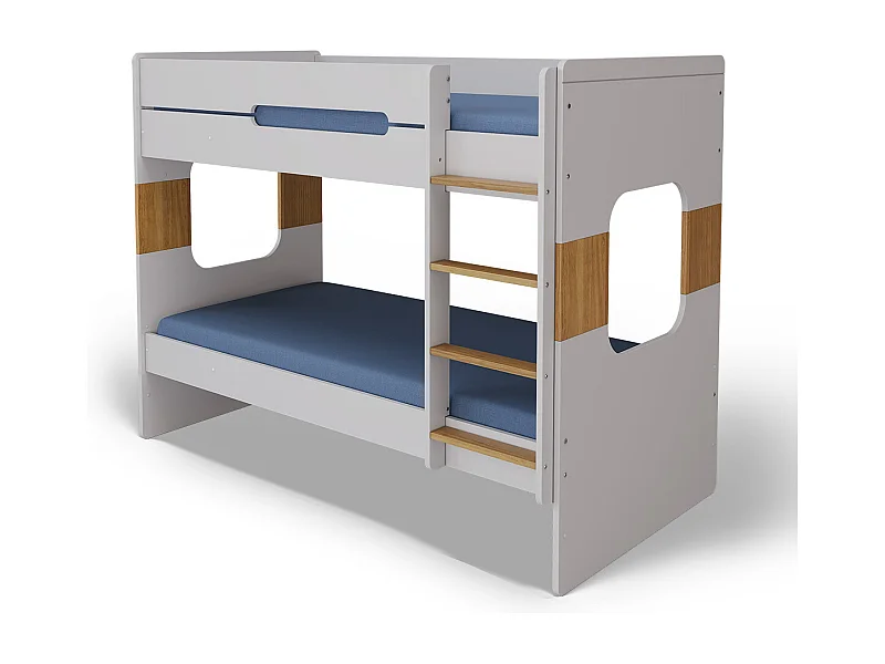 Pack lit superposé avec matelas 90x190 cm panneaux de fibres blanc et noisette LEJI