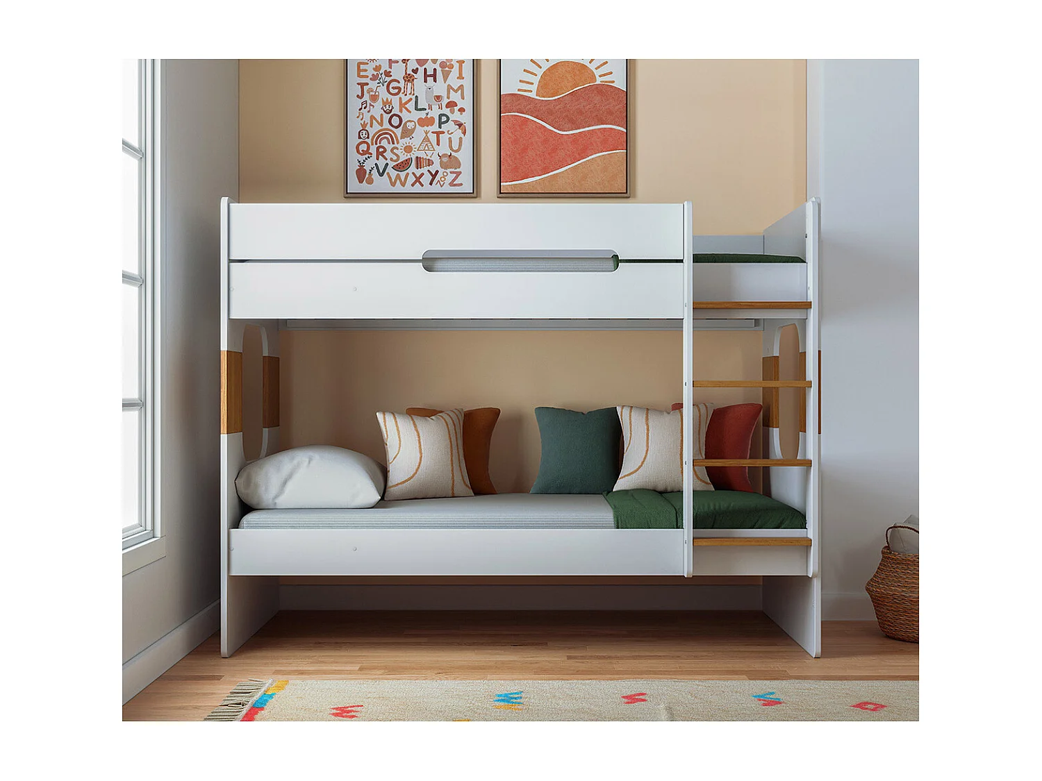 Lit superposé 90x190 cm panneaux de fibres blanc et noisette LEJI