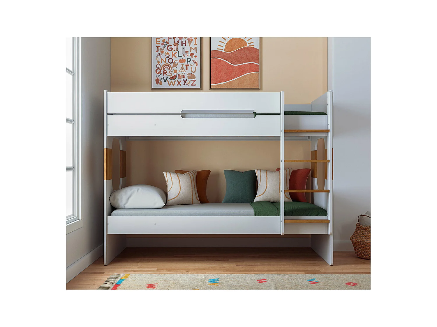 Lit superposé 90x190 cm panneaux de fibres blanc et noisette LEJI