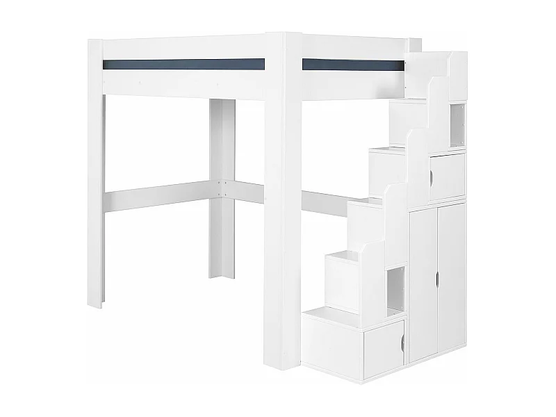 Pack lit mezzanine avec bureau et matelas 140x190 cm bois massif blanc LEX