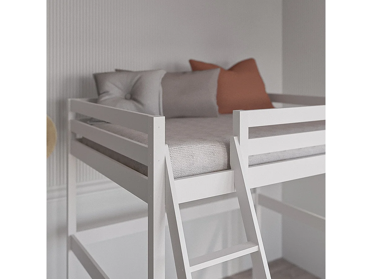 Lit mezzanine 2 places 140x190 cm bois massif blanc AARON