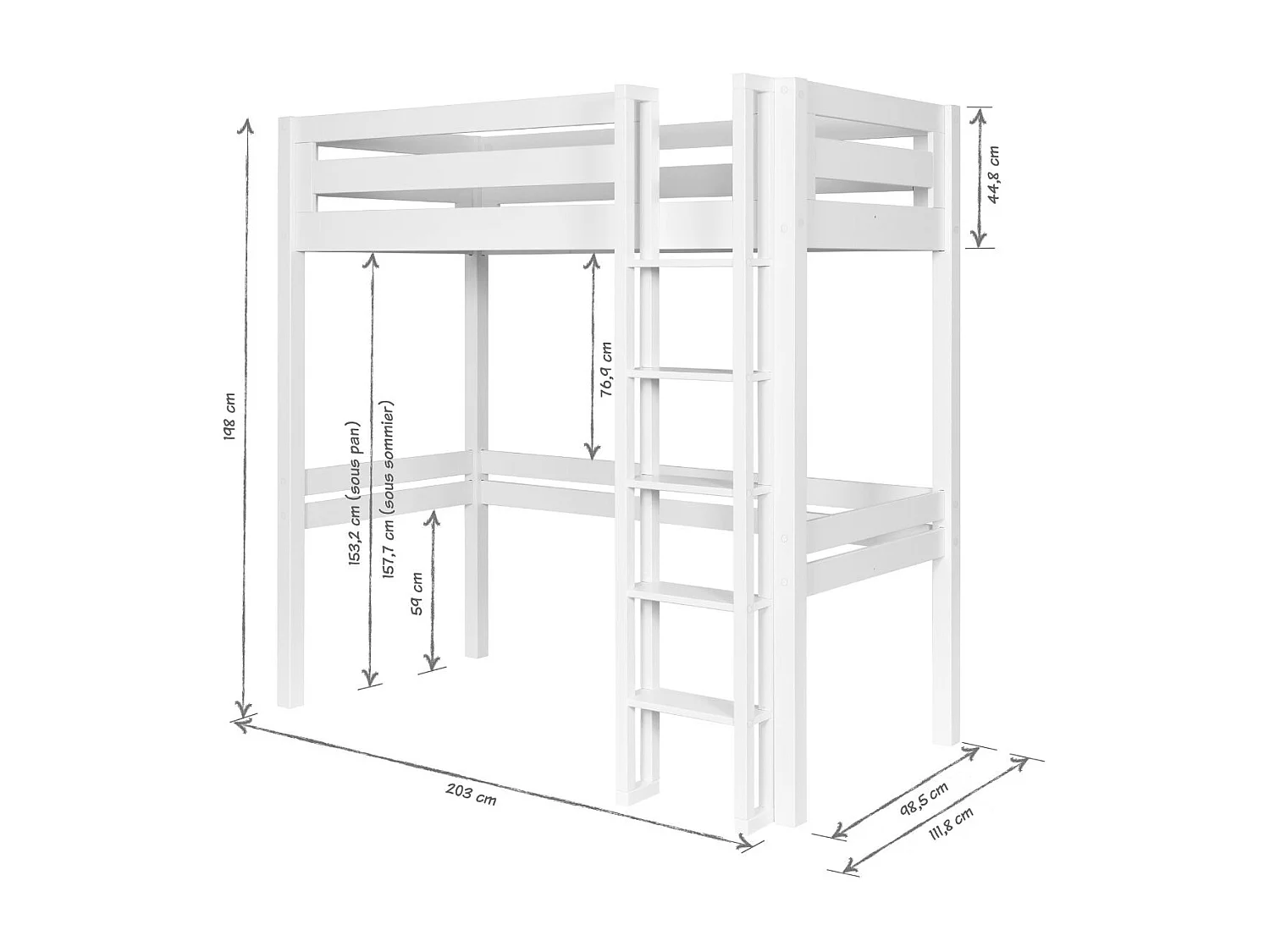 Lit mezzanine 1 place 90x190 cm bois massif bois naturel DORSÉ