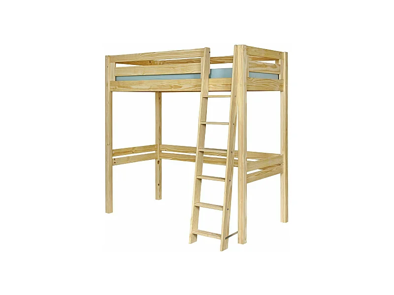 Pack lit mezzanine 2 places avec matelas 120x190 cm bois massif bois naturel ORSAI